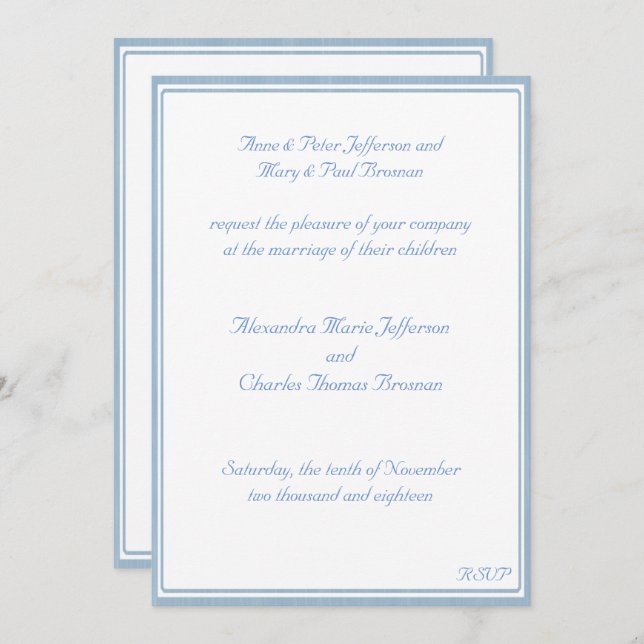 Light Blue framed Wedding Invitation (Front/Back)