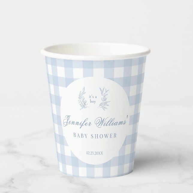 Light blue French baby boy shower paper cups (Front)