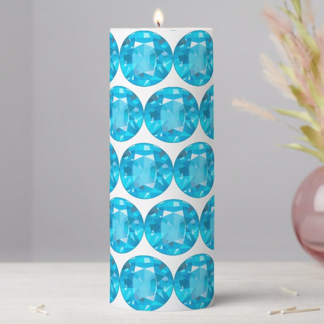 Light Blue Gems Pillar Candle (In Situ)