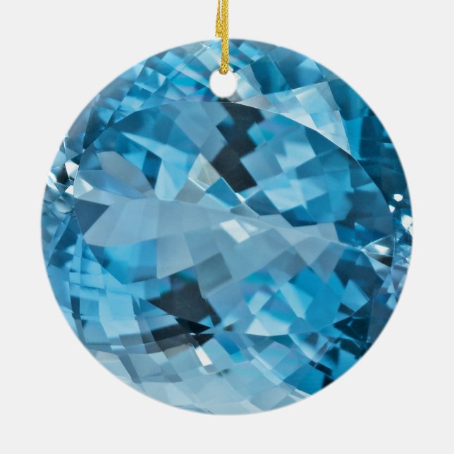 Light blue Gemstone Aquamarine March Birthstone Ceramic Ornament (Back)