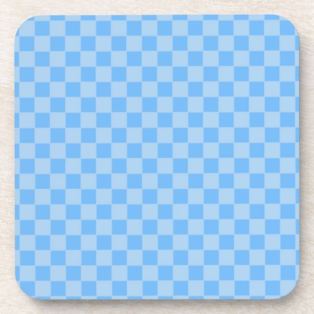 Light Blue Geometric Checkerboard Coaster (Front)