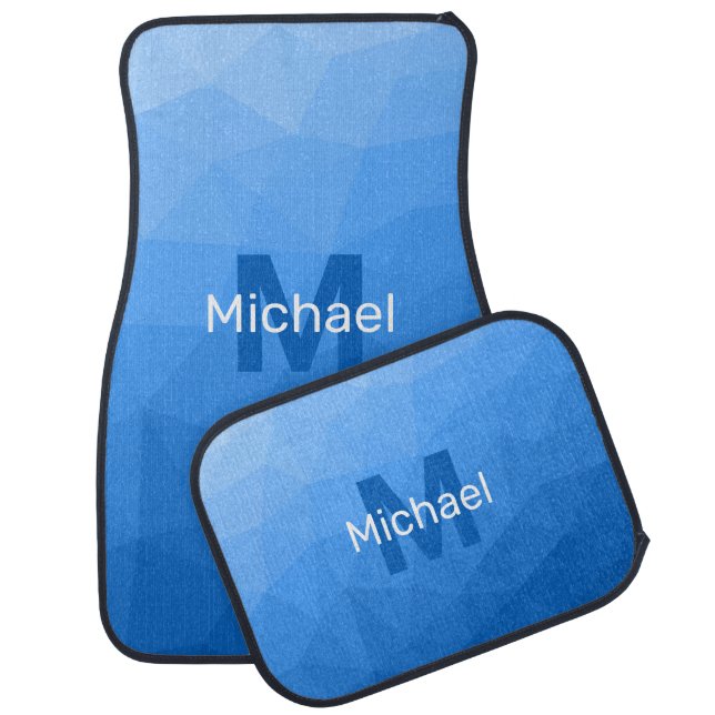 Light blue geometric mesh pattern Monogram Car Floor Mat (Set)