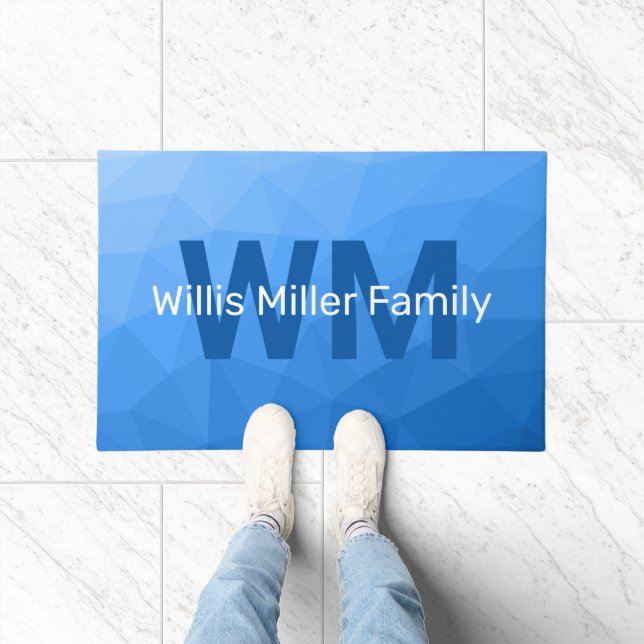 Light blue geometric mesh pattern Monogram Doormat (Indoor)