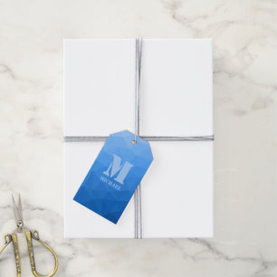 Light blue geometric mesh pattern Monogram Gift Tags