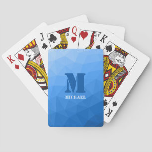 Light blue geometric mesh pattern Monogram Poker Cards