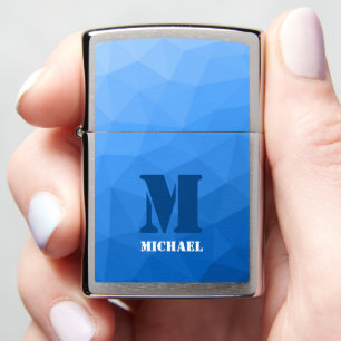 Light blue geometric mesh pattern Monogram Zippo Lighter