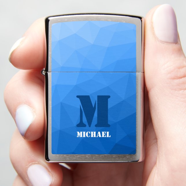 Light blue geometric mesh pattern Monogram Zippo Lighter (In Hand)
