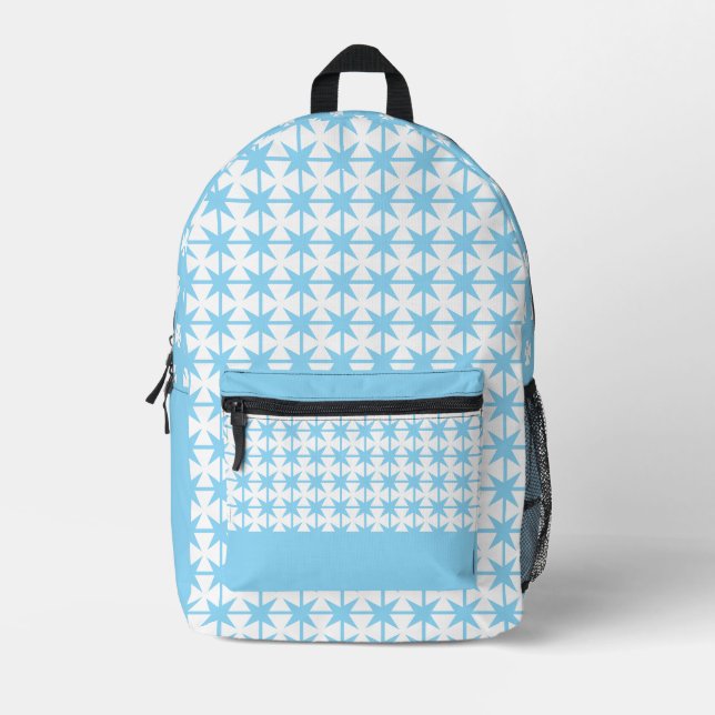 Light Blue Geometric Star Pattern Backpack  (Front)