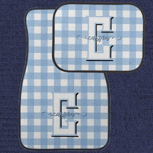 Light Blue Gingham Car Floor Mats