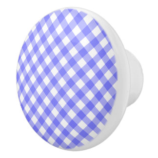 Light Blue Gingham Ceramic Knob