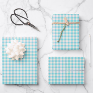 Light Blue Gingham Check Plaid Baby Shower Wrapping Paper Sheets