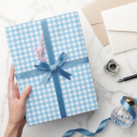 Light Blue Gingham Check Shower Birthday Wrapping Paper