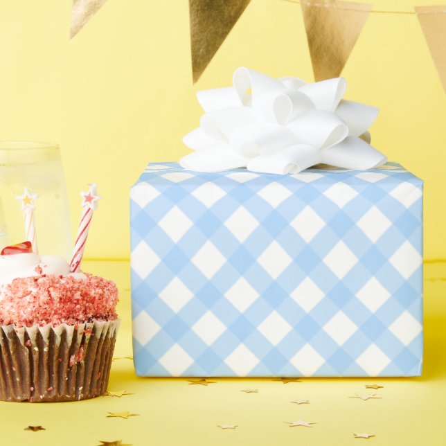 Light Blue Gingham Check Wrapping Paper (Birthday Party)
