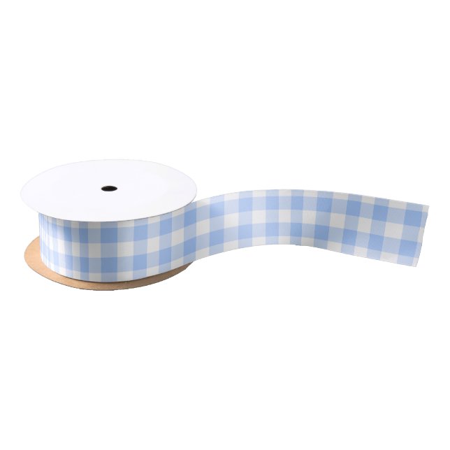 Light Blue Gingham Checks Pattern Satin Ribbon (Spool)