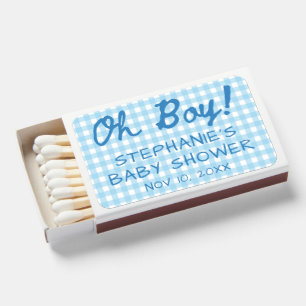 Light Blue Gingham Custom Boy Baby Shower Favors Matchboxes