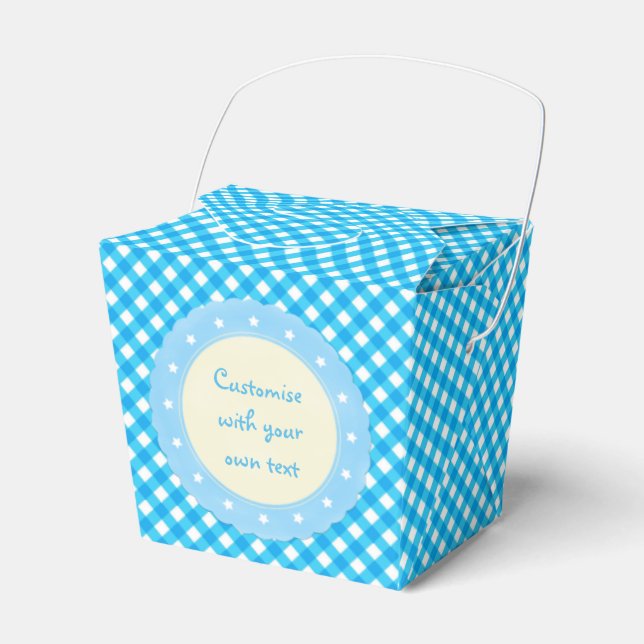 Light Blue Gingham Fancy Custom Favor Boxes (Front Side)