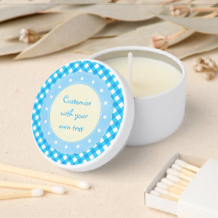 Light Blue Gingham Fancy Custom Mini Candle Favors