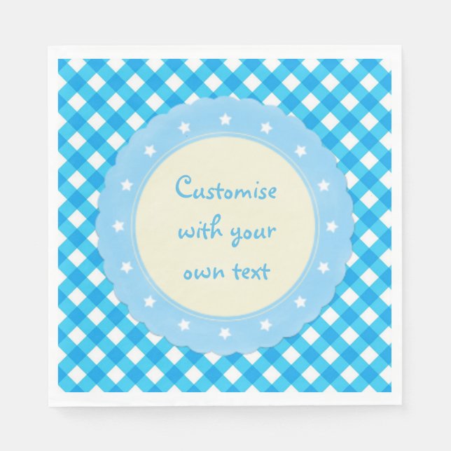 Light Blue Gingham Fancy Custom Napkins (Front)