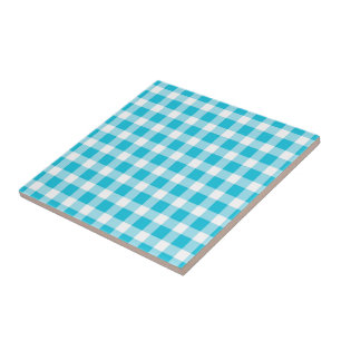 Light Blue Gingham Pattern Ceramic Tile