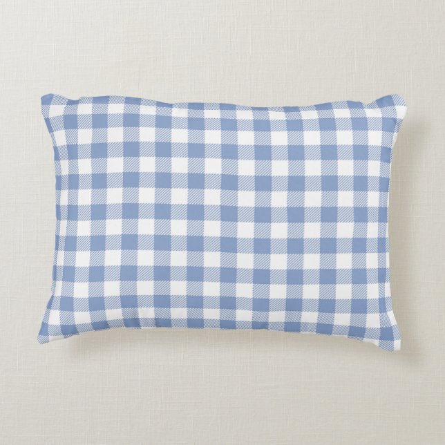Light Blue Gingham Pattern Classic Checkered Print Accent Pillow (Back)