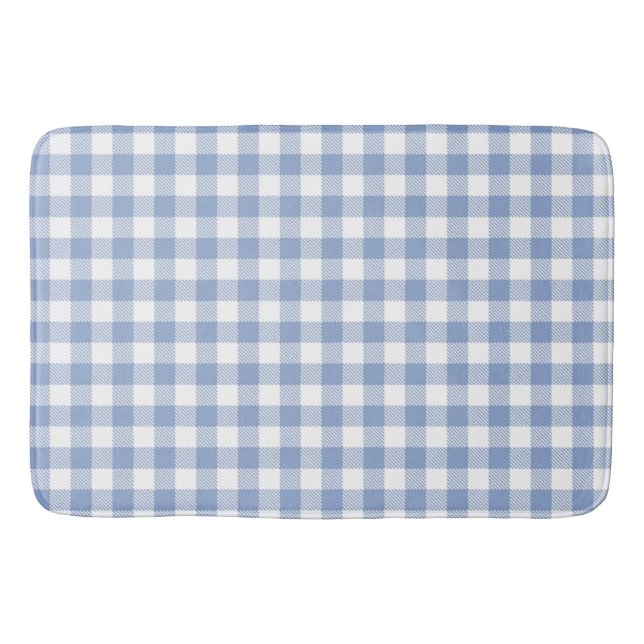 Light Blue Gingham Pattern Classic Checkered Print Bath Mat (Front)