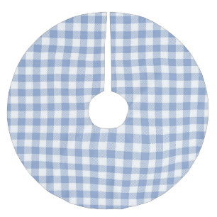 Light Blue Gingham Pattern Classic Checkered Print Brushed Polyester Tree Skirt