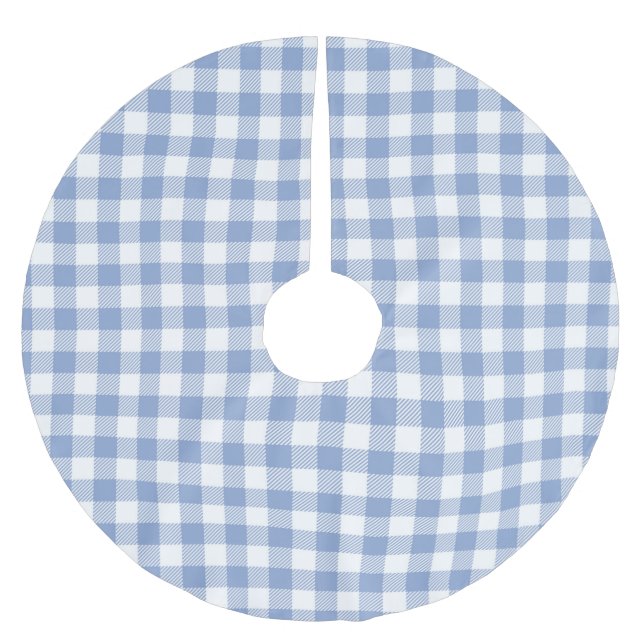Light Blue Gingham Pattern Classic Checkered Print Brushed Polyester Tree Skirt (Front)