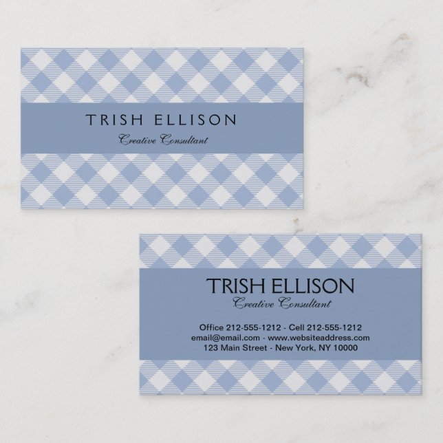 Light Blue Gingham Pattern Classic Checkered Print Business Card (Front/Back)