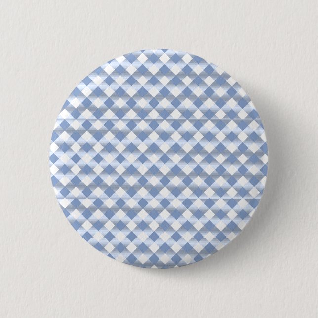 Light Blue Gingham Pattern Classic Checkered Print Button (Front)