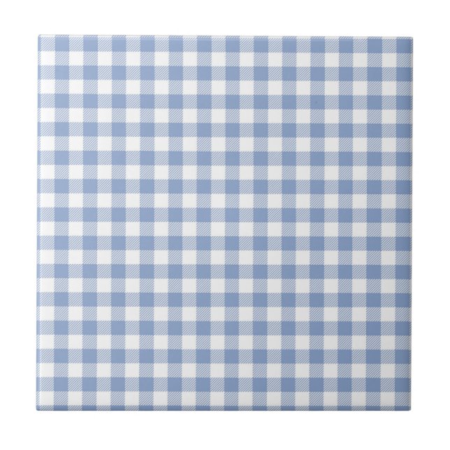 Light Blue Gingham Pattern Classic Checkered Print Ceramic Tile (Front)