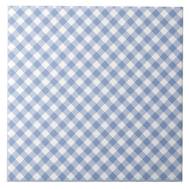 Light Blue Gingham Pattern Classic Checkered Print Ceramic Tile (Front)