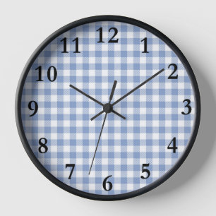 Light Blue Gingham Pattern Classic Checkered Print Clock