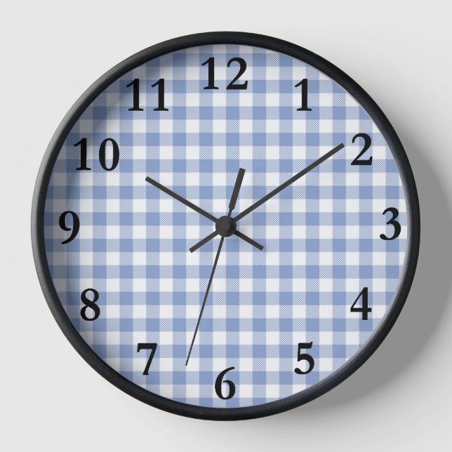 Light Blue Gingham Pattern Classic Checkered Print Clock (Front)