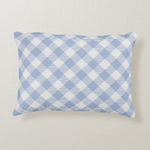 Light Blue Gingham Pattern Classic Checkered Print Decorative Pillow