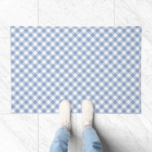 Light Blue Gingham Pattern Classic Checkered Print Doormat