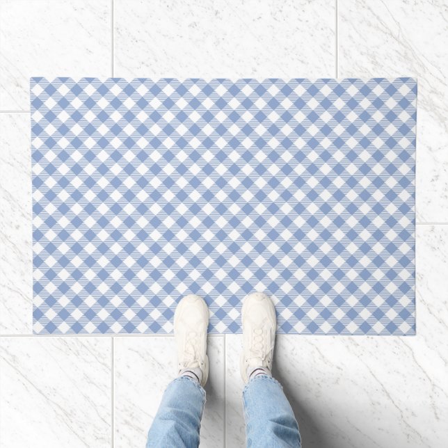 Light Blue Gingham Pattern Classic Checkered Print Doormat (Indoor)
