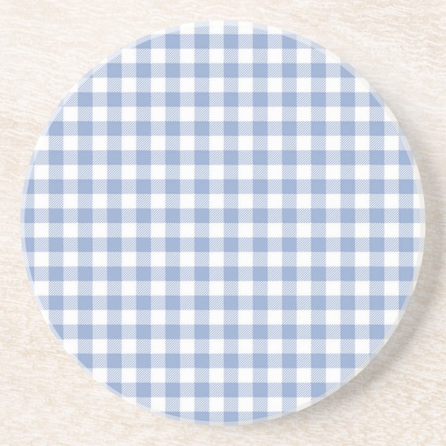 Light Blue Gingham Pattern Classic Checkered Print Drink Coaster (Front)