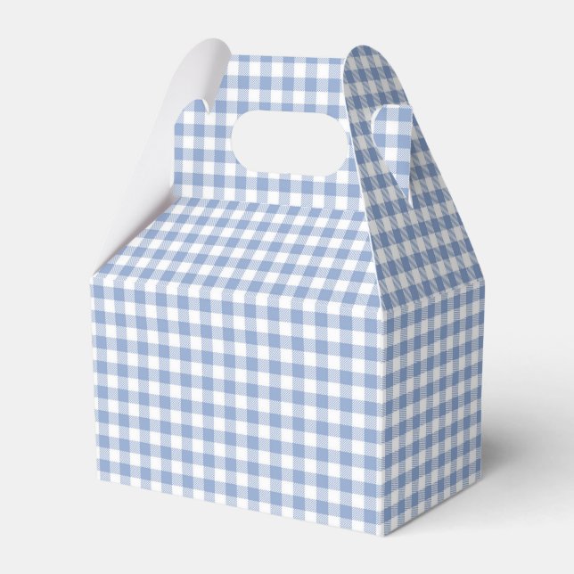 Light Blue Gingham Pattern Classic Checkered Print Favor Boxes (Front Side)