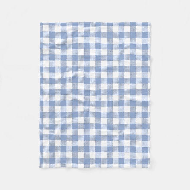 Light Blue Gingham Pattern Classic Checkered Print Fleece Blanket (Front)