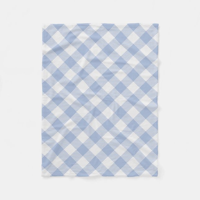 Light Blue Gingham Pattern Classic Checkered Print Fleece Blanket (Front)