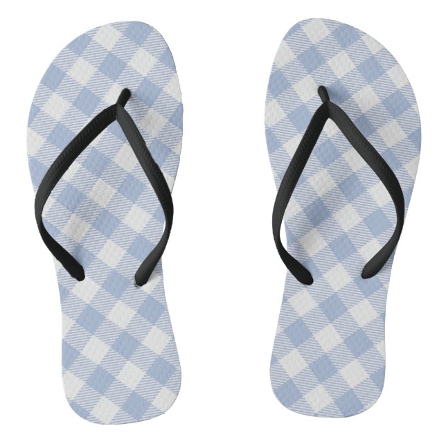 Light Blue Gingham Pattern Classic Checkered Print Flip Flops (Footbed)