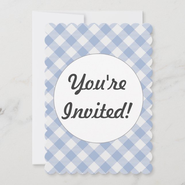 Light Blue Gingham Pattern Classic Checkered Print Invitation (Front)