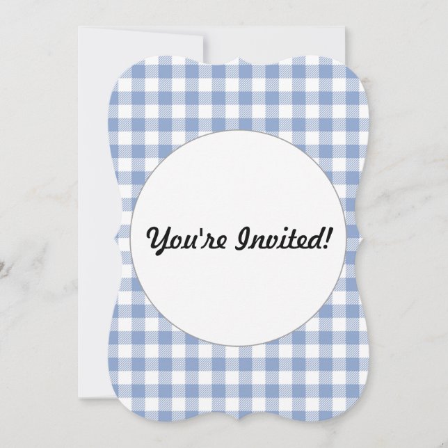 Light Blue Gingham Pattern Classic Checkered Print Invitation (Front)