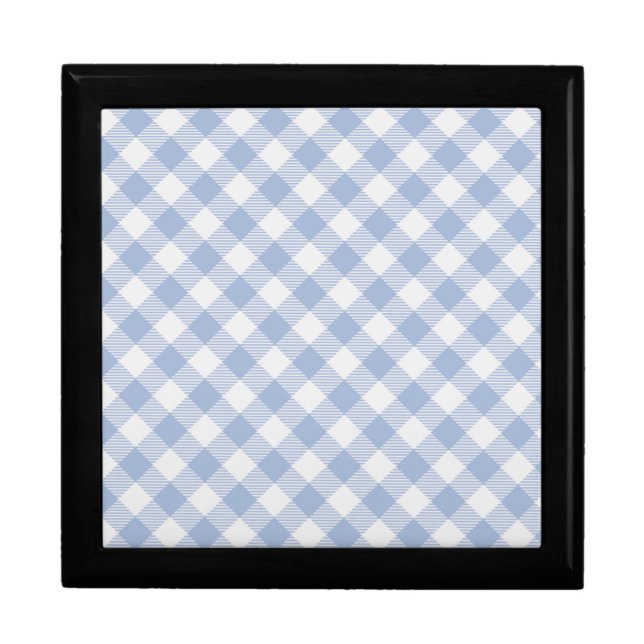 Light Blue Gingham Pattern Classic Checkered Print Keepsake Box (Front)