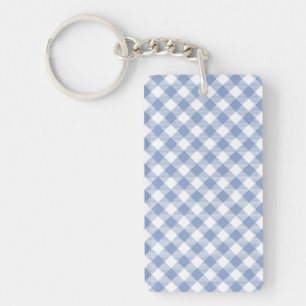 Light Blue Gingham Pattern Classic Checkered Print Keychain