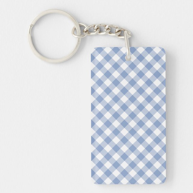 Light Blue Gingham Pattern Classic Checkered Print Keychain (Front)