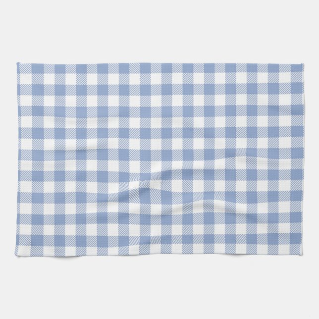 Light Blue Gingham Pattern Classic Checkered Print Kitchen Towel (Horizontal)