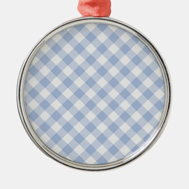 Light Blue Gingham Pattern Classic Checkered Print Metal Ornament (Front)