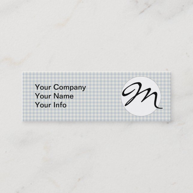 Light Blue Gingham Pattern Classic Checkered Print Mini Business Card (Front)
