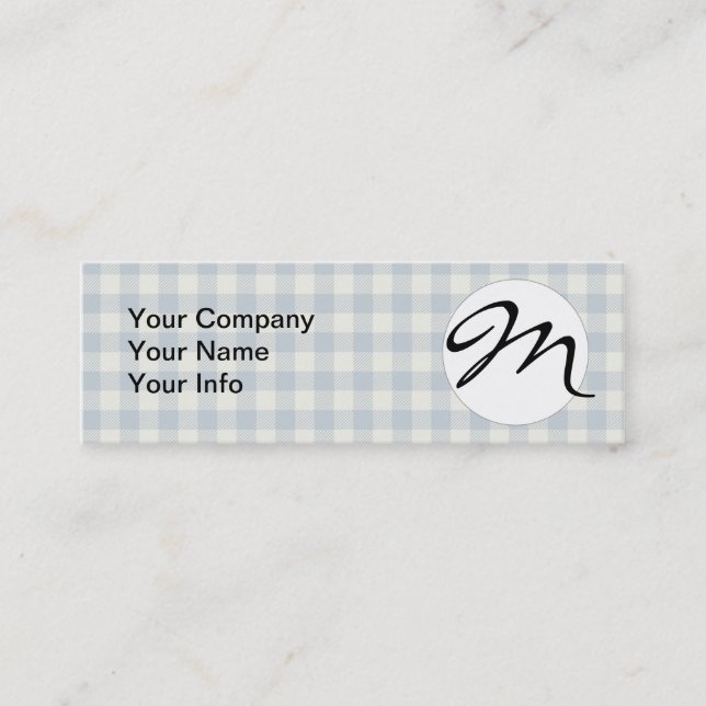 Light Blue Gingham Pattern Classic Checkered Print Mini Business Card (Front)